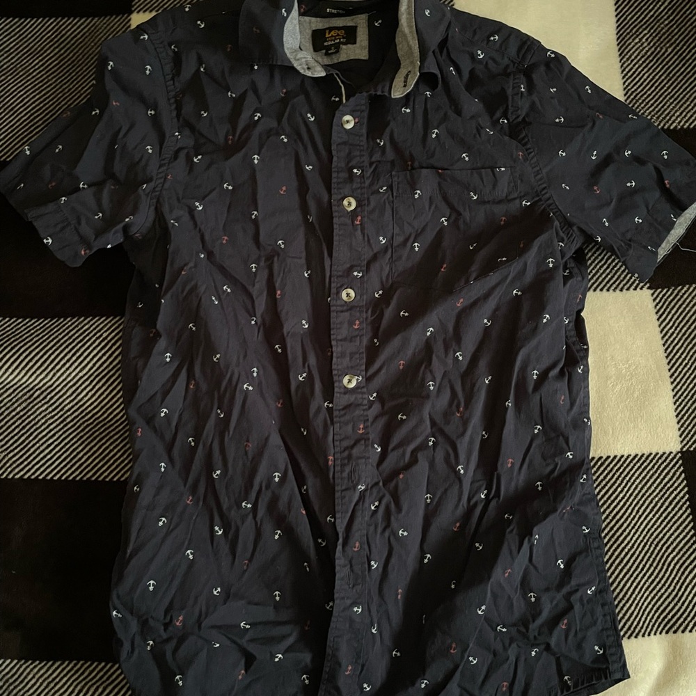 Lee Navy Anchor Print Button-Up Shirt